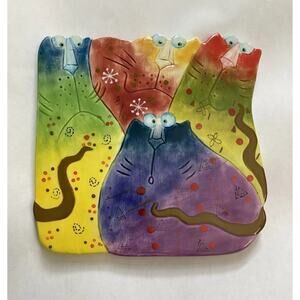 STUDIO DESIGNWORKS Joycats CAT TRIVET 6" IN X 6" IN Pottery Hand Painted Plate